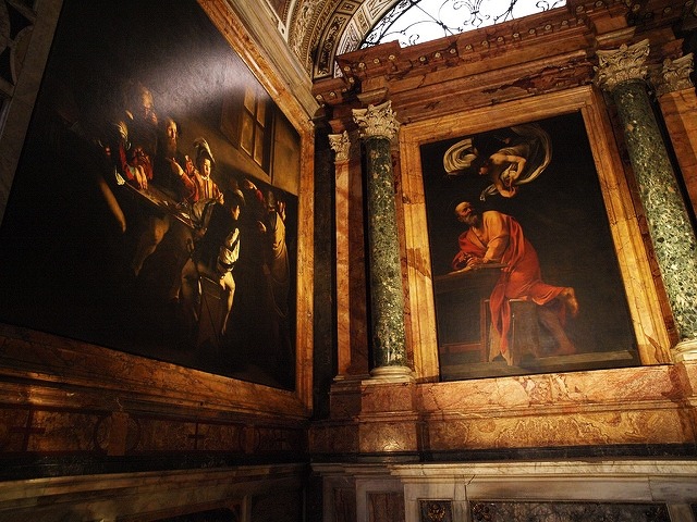 xshayarsha:

Caravaggio “St. Matthew” paintings at Chiesa Luigi…