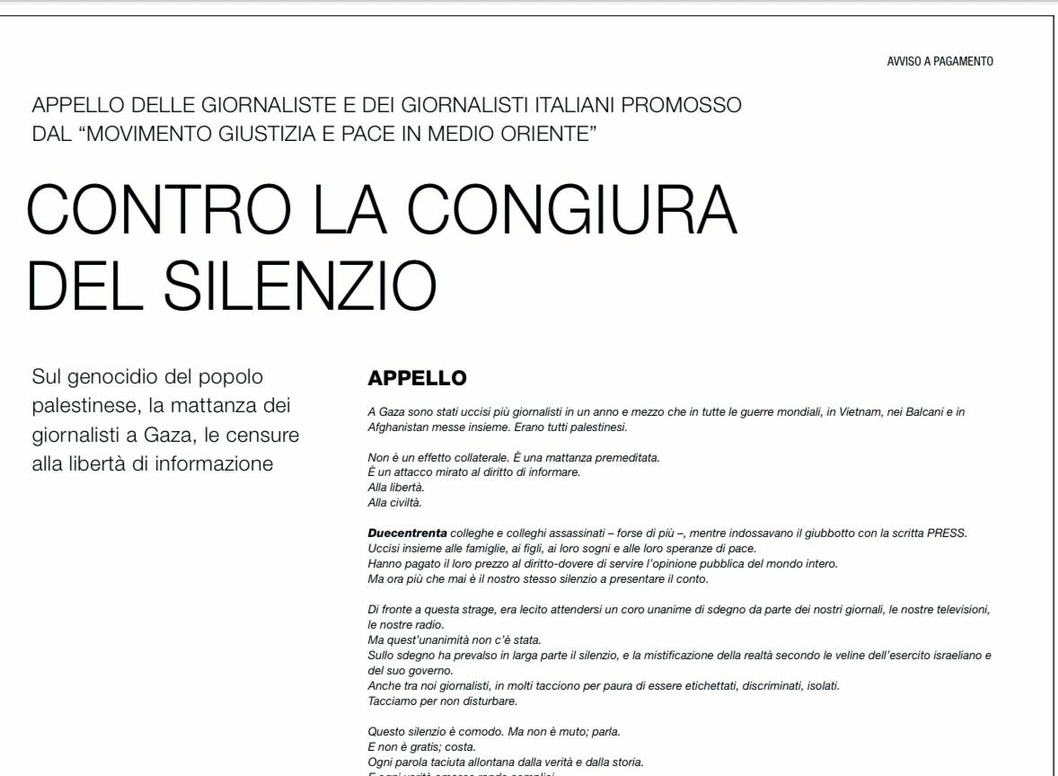 Africa ExPress e Senza Bavaglio con i 175 firmatari dell’Appello contro la Congiura del Silenzio su Gaza