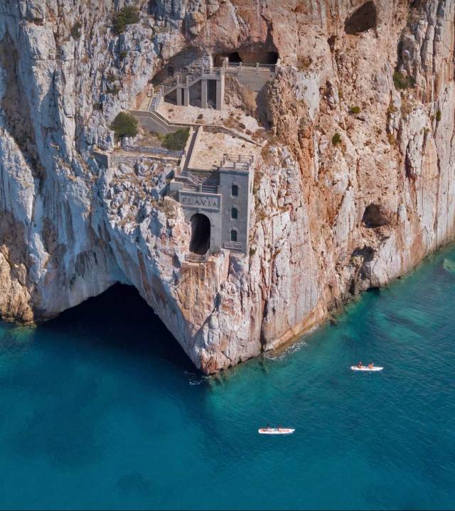High-tech port in an old mine Portoflavia, Sardinia, Italy