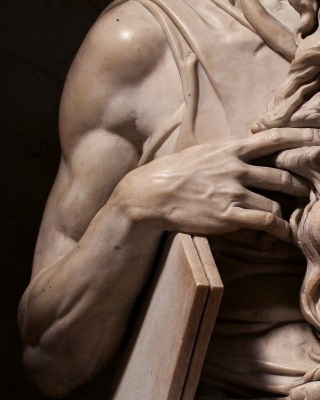 Michelangelo’s Moses sculpture. Carved in Carrara marble between 1513 and 1515.